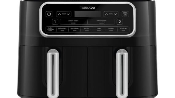 قلاية هوائية بدون زيت تورنيدو طهي مزدوج 2500 وات 8 لتر ديجيتال أسود × سيلفر THF-2508DU-BS